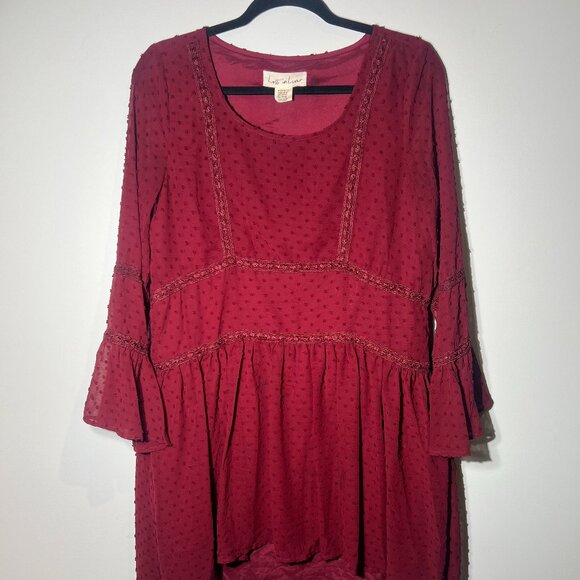 Lost in Lunar Red Burgundy Long Sleeve Holiday Dress Flowy - Picture 1 of 6